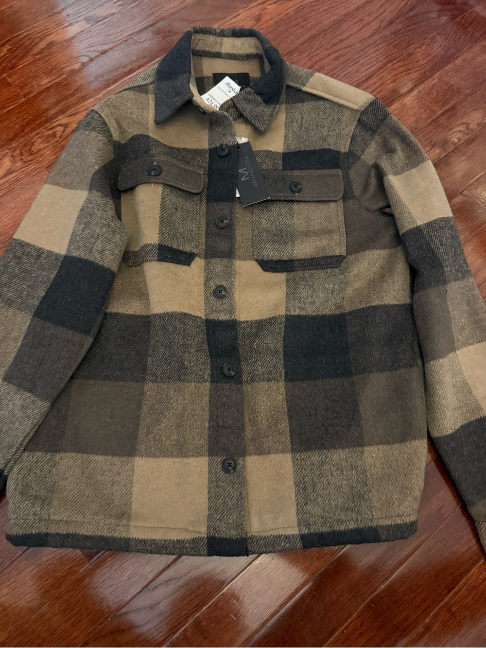 Magaschoni Men's Crewneck Plaid Sweater - Black & Tan